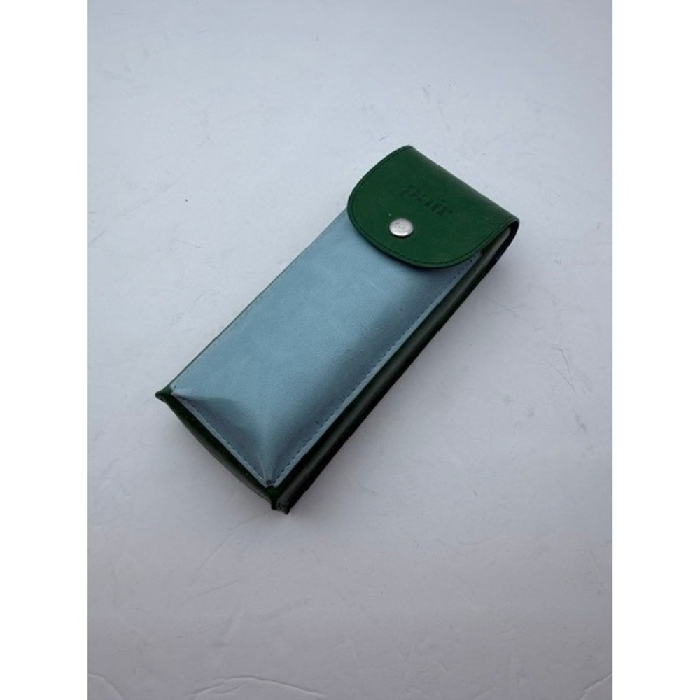 Pair Eyewear Glasses Case Green and Blue Faux Leather Snap Closure Protective